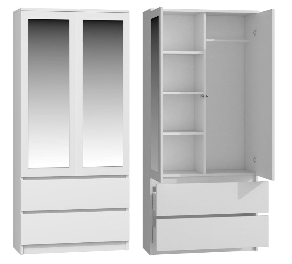 Dulap Malwa SS-90 cu 2 Oglinzi, 90 x 180 x 50 cm, Alb Mat, Homedit