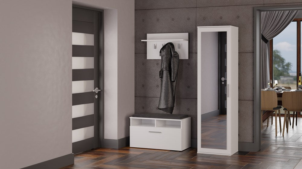 Garderobă DUO cu oglindă, 50 x 180 x 35 cm, Alb Mat, Homedit