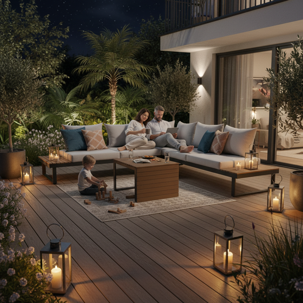 Set Mobilier Grădină Modular MARBELLA, Canapea, Colțar și Măsuță, 159 x 63 x 68.5 cm, Gri, Homedit
