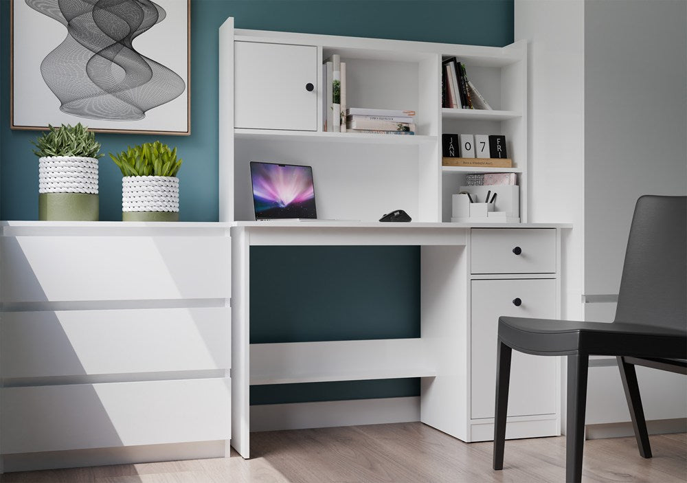 Birou CHESTER cu Suprastructură, 120 x 145 x 45 cm, Alb, Homedit